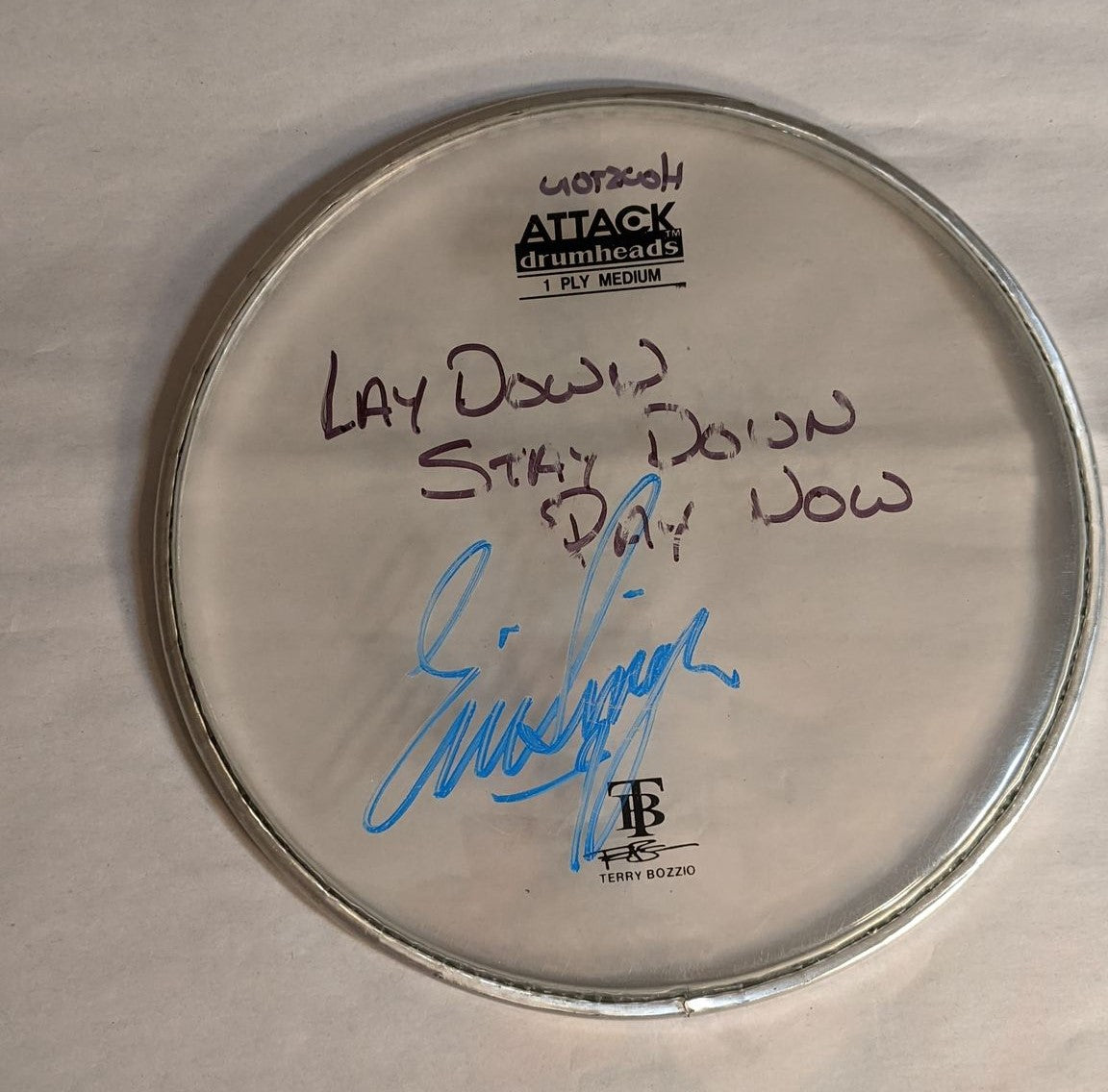 HOUSTON/WOODLANDS 8-3-2012 ERIC SINGER Stage-Used Signed drumheads