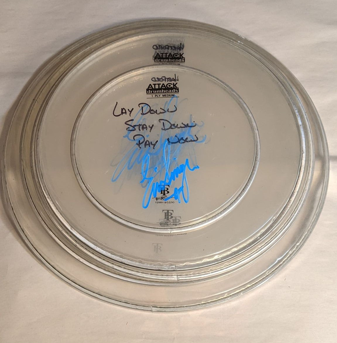 HARTFORD 9-23-2012 ERIC SINGER Stage-Used Signed drumheads