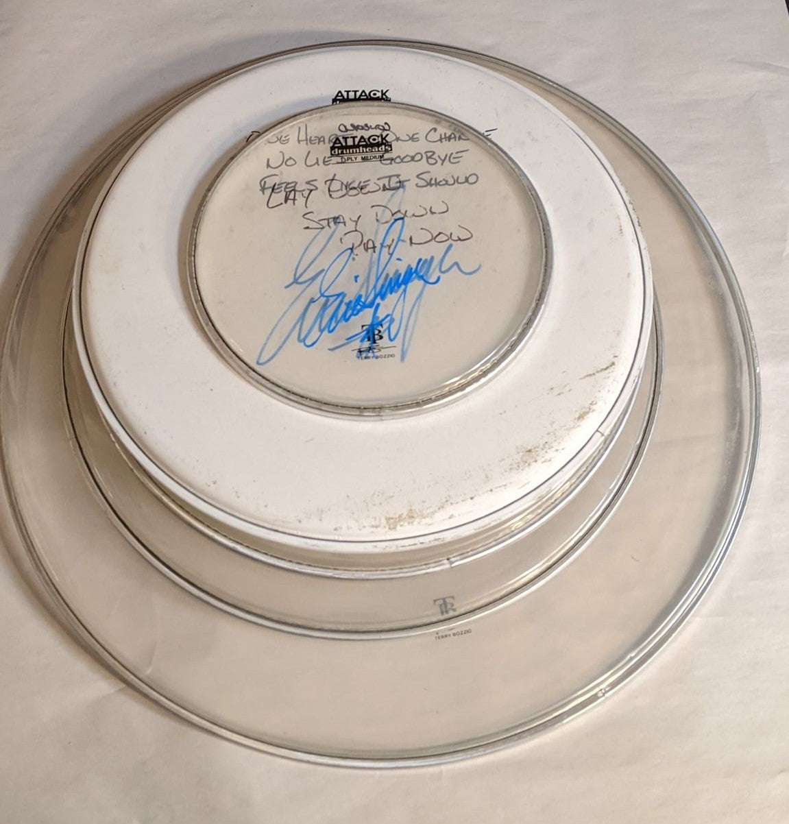 CONCORD 8-16-2012 ERIC SINGER Stage-Used Signed drumheads
