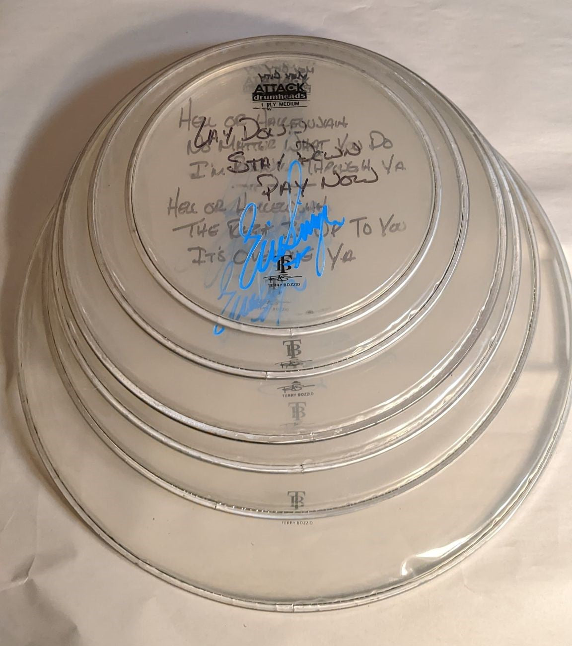 MEXICO CITY 9-29-2012 ERIC SINGER Stage-Used Signed drumheads