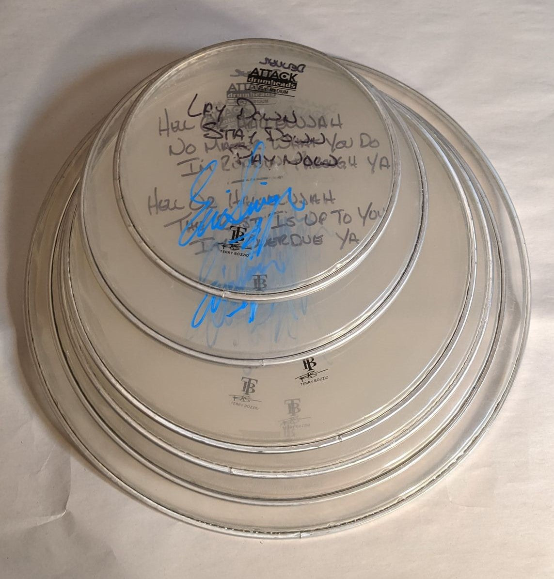 DENVER 8-8-2012 ERIC SINGER Stage-Used Signed drumheads
