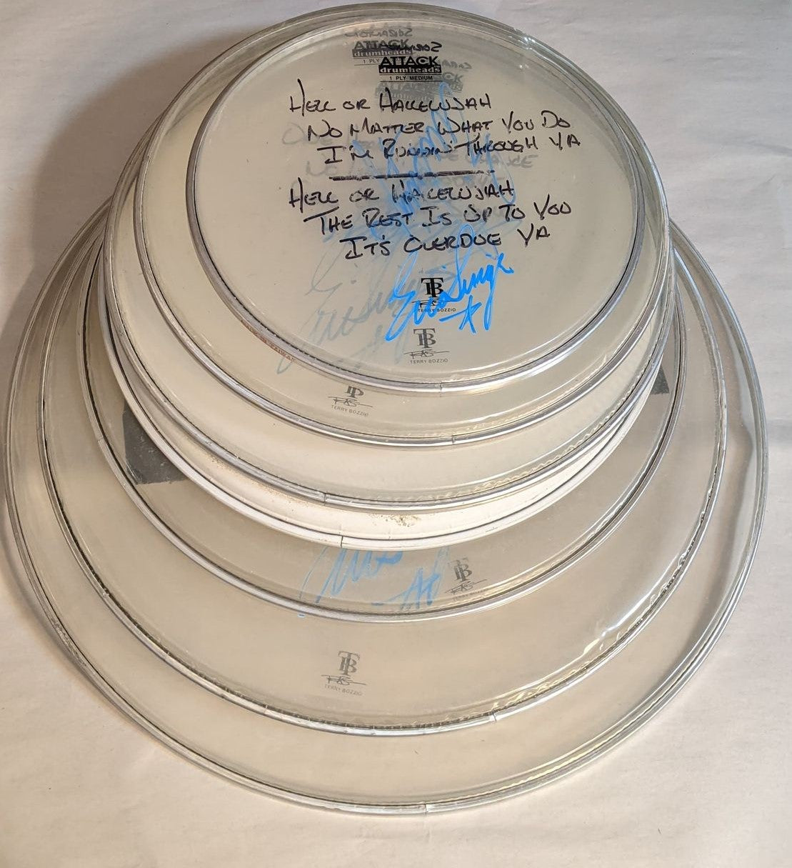 SCRANTON 9-18-2012 ERIC SINGER Stage-Used Signed drumheads