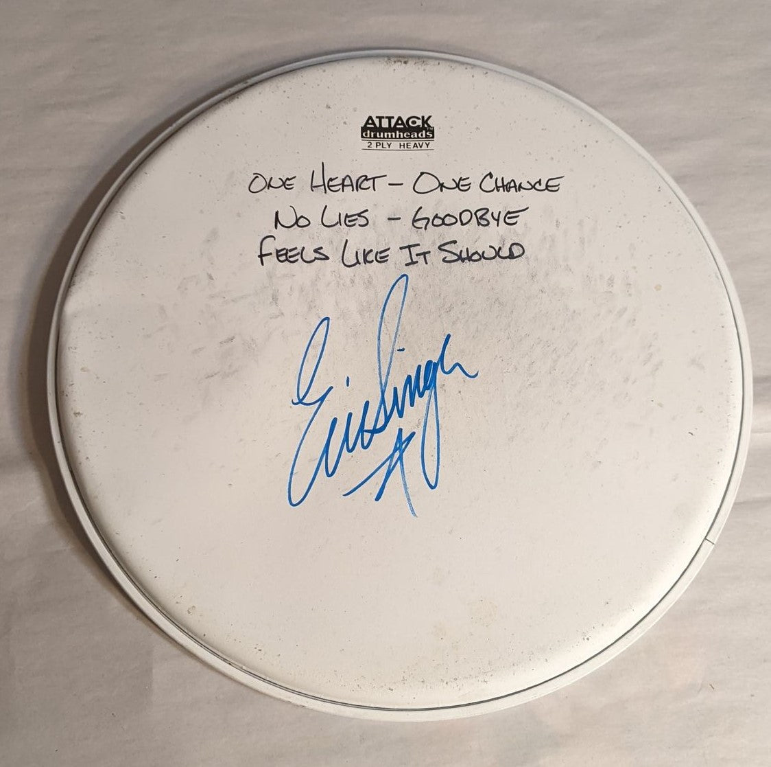 AUBURN 8-18-2012 ERIC SINGER Stage-Used Signed drumheads