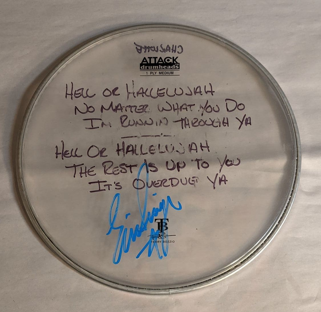 CHARLOTTE 7-25-2012 ERIC SINGER Stage-Used Signed drumheads