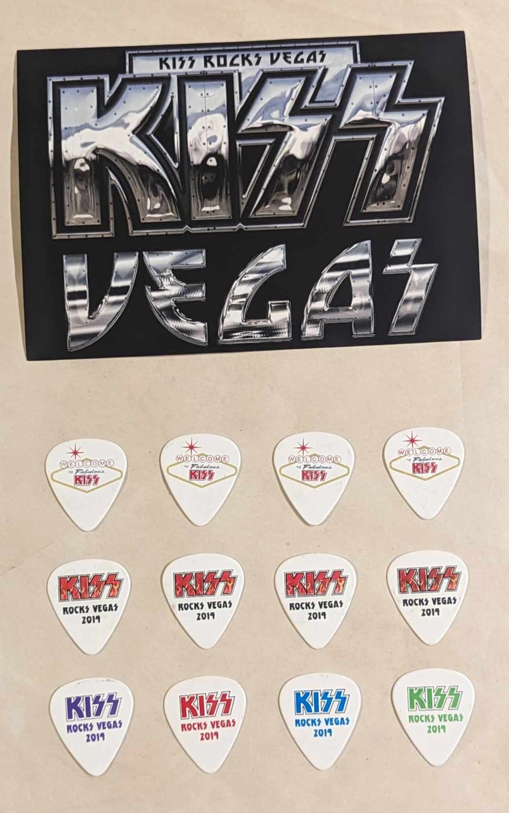 KISS Rocks Vegas 2014 Vegas UNUSED DRUM HEAD STICKER with Guitar Picks