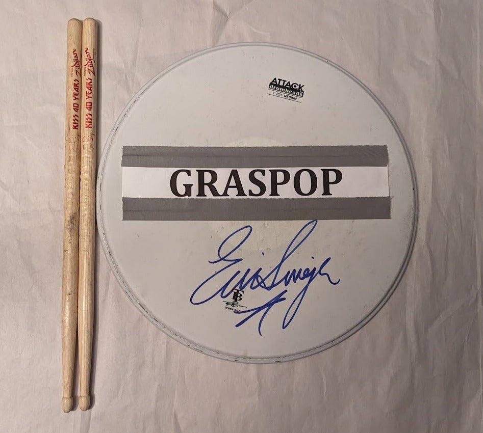 DESSEL BELGIUM GRASPOP FESTIVAL 06-19-2015 ERIC SINGER Stage-Used Snare Drumhead and Drumsticks