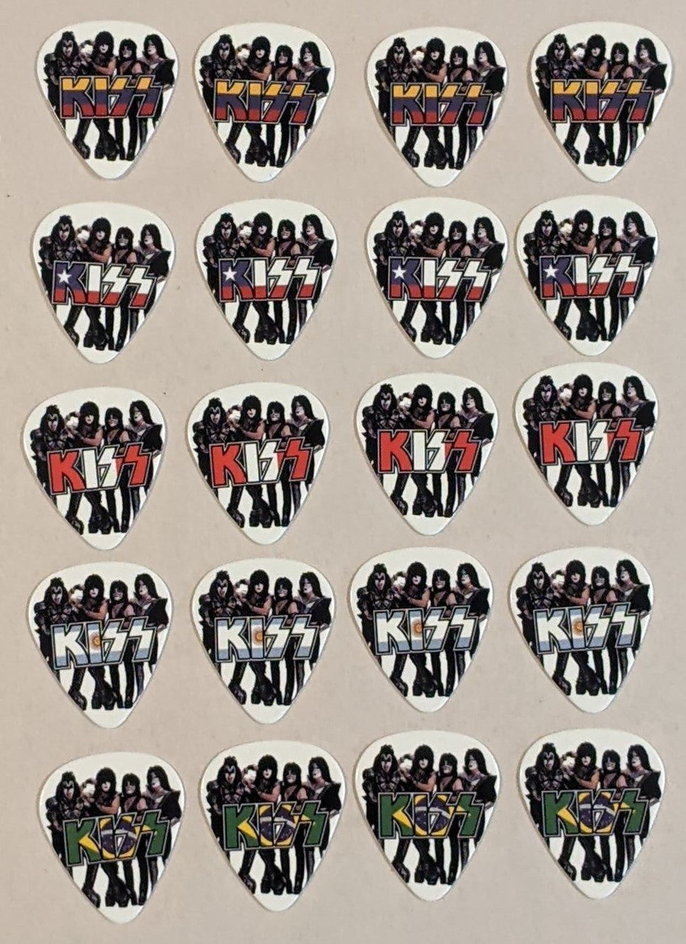 KISS 2022 End of the Road SOUTH AMERICA Complete set of 20 Flag Guitar Picks