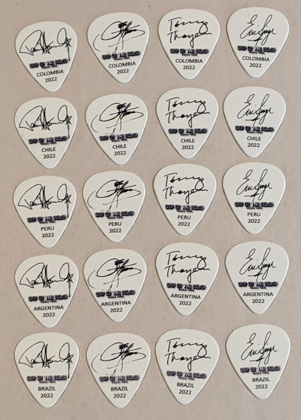 KISS 2022 End of the Road SOUTH AMERICA Complete set of 20 Flag Guitar Picks