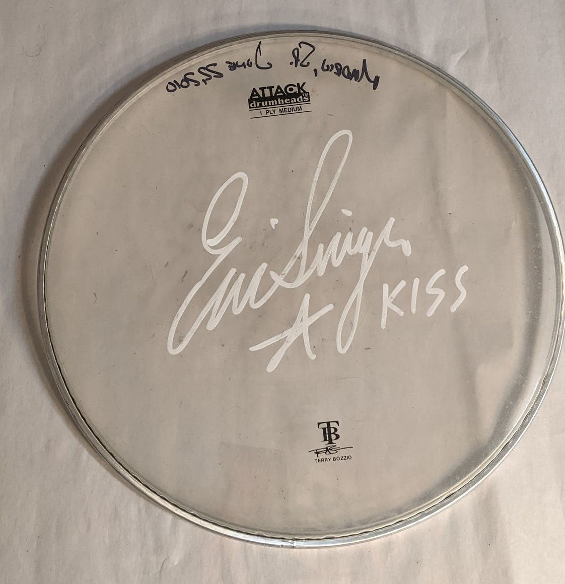 MADRID SPAIN 6-22-2010 ERIC SINGER Stage-used signed 12" drum head