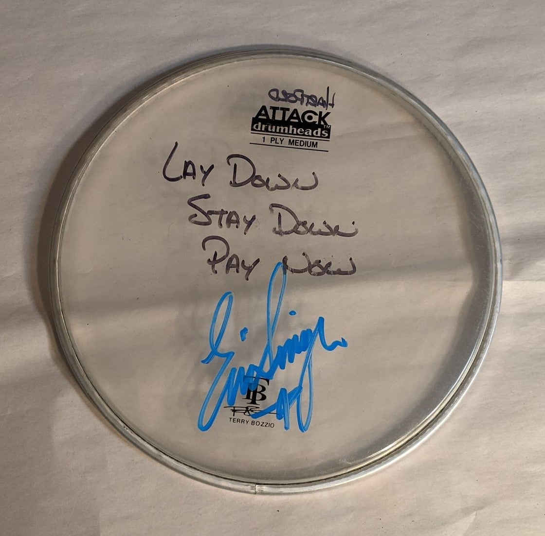 HARTFORD 9-23-2012 ERIC SINGER Stage-Used Signed drumheads
