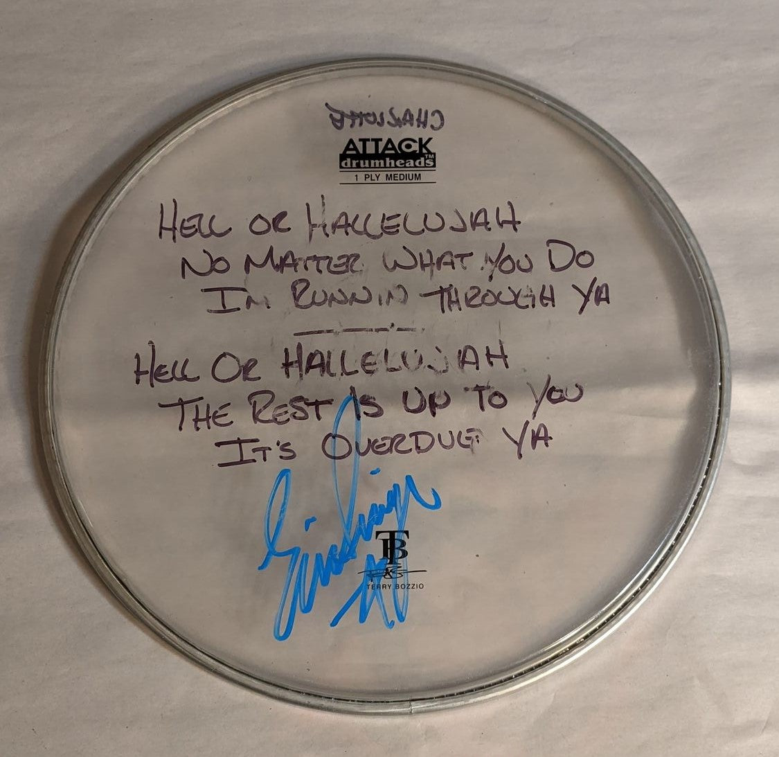 CHARLOTTE 7-25-2012  ERIC SINGER Stage-Used Signed drumheads