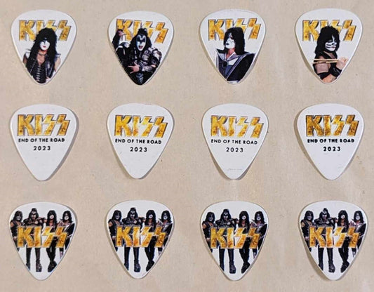KISS 2023 End of the Road Tour SET OF 12 GOLD LOGO COLORED SIGNATURES Guitar Picks