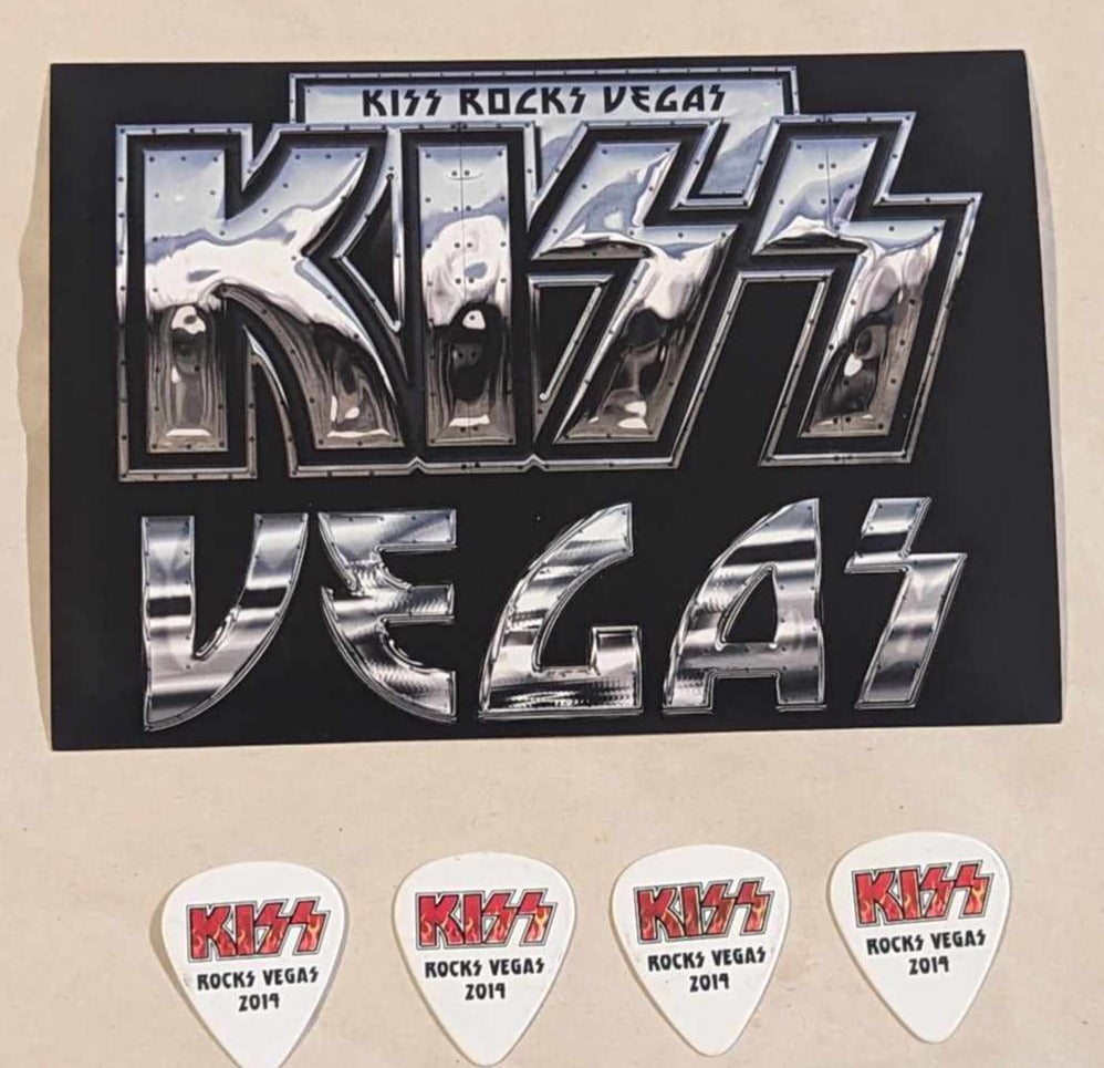 KISS Rocks Vegas 2014 Vegas UNUSED DRUM HEAD STICKER with Guitar Picks