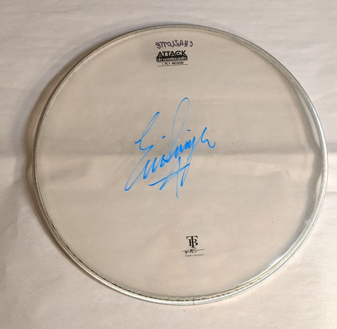 CHARLOTTE 7-25-2012  ERIC SINGER Stage-Used Signed drumheads