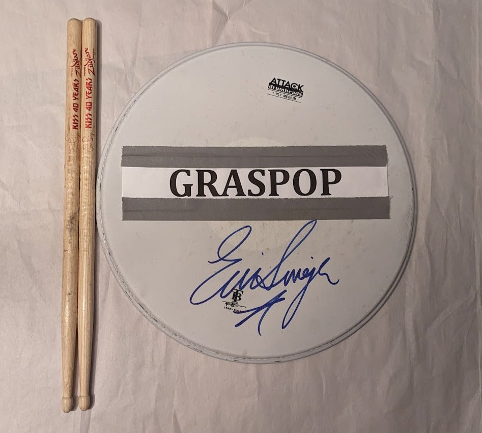 DESSEL BELGIUM GRASPOP FESTIVAL  06-19-2015 ERIC SINGER Stage-Used Snare Drumhead and Drumsticks