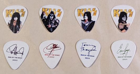 KISS 2023 End of the Road Tour GOLD LOGO w COLORED SIGNATURES INDIVIDUAL PICTURES Guitar Picks