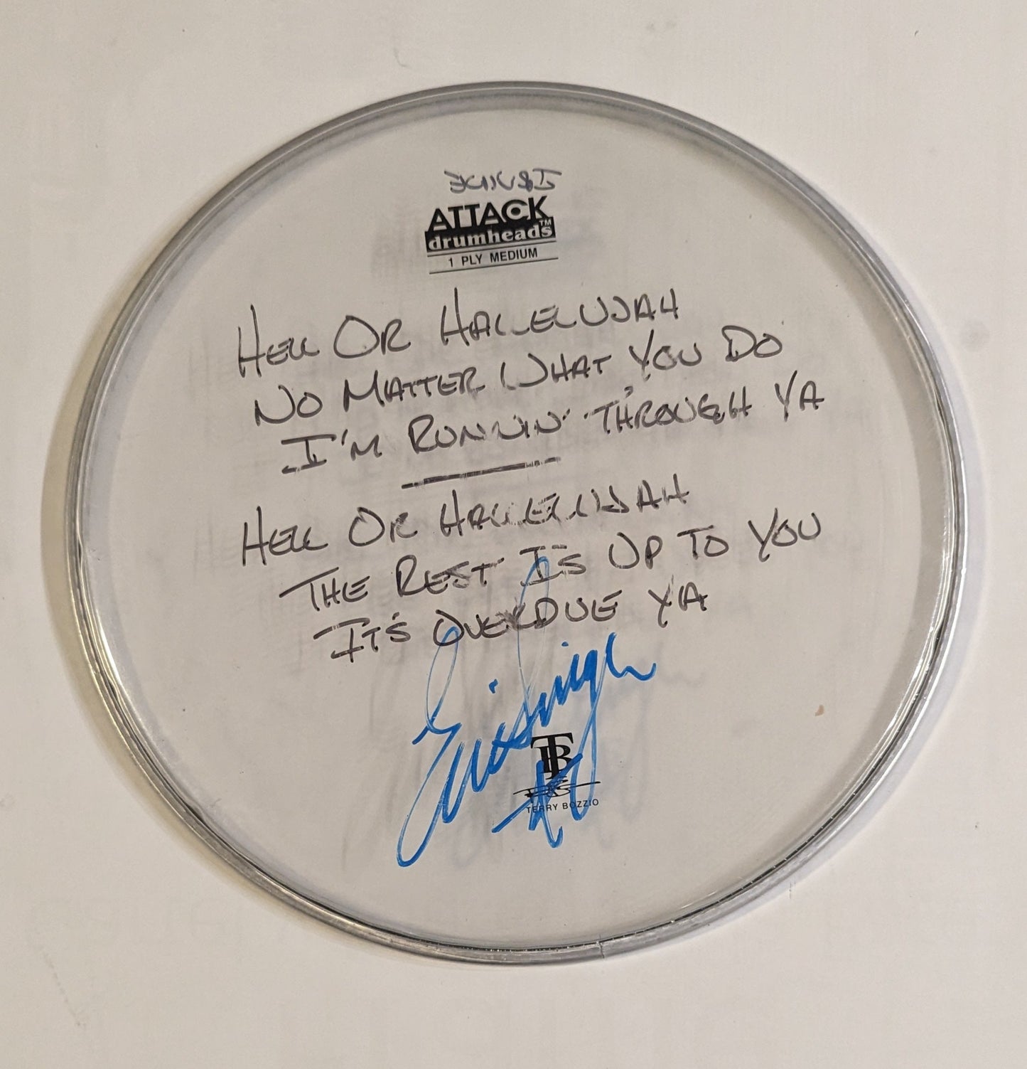 IRVINE CA 8-14-2012  ERIC SINGER Stage-Used Signed drumheads KISS