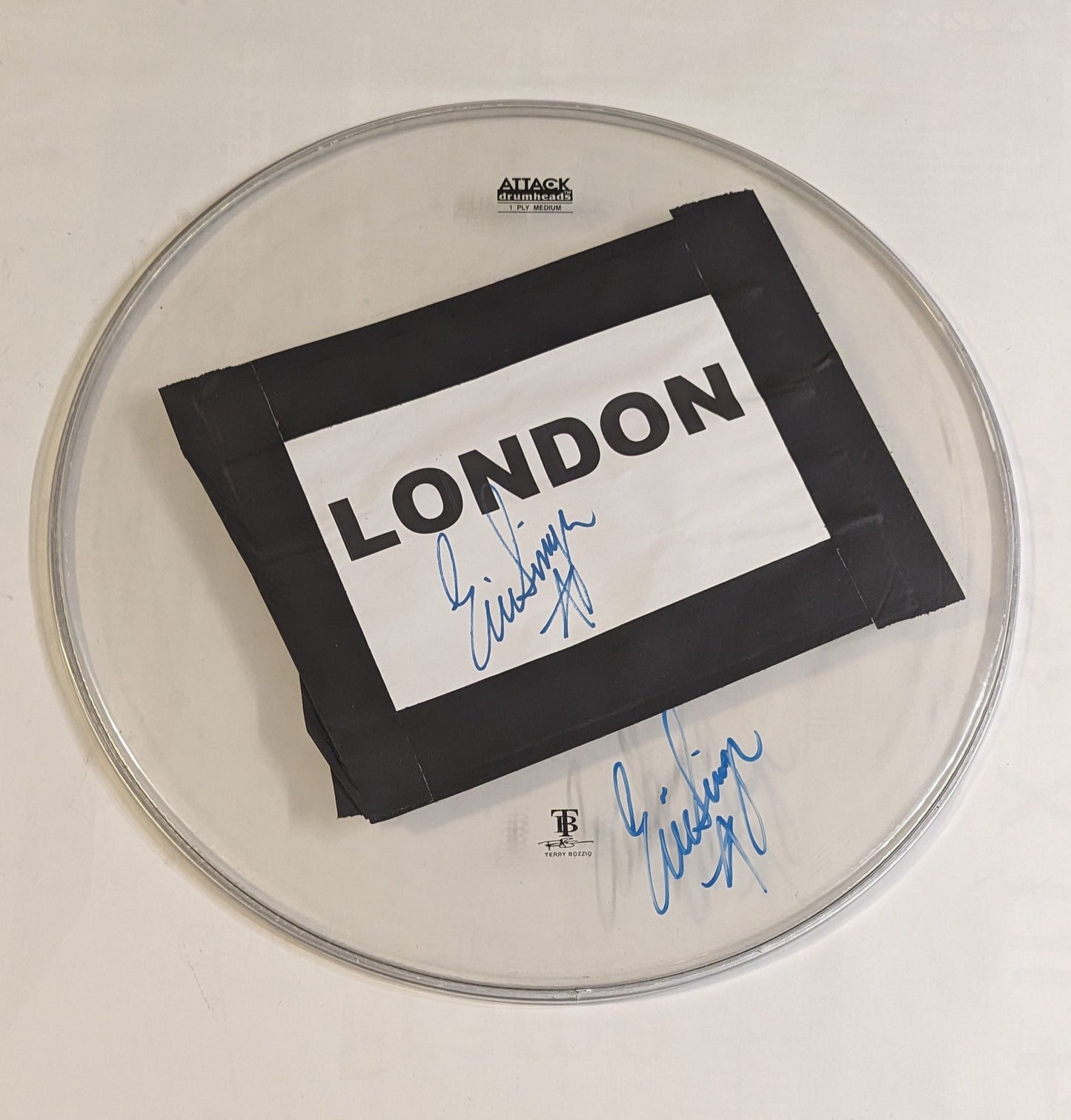 KISS LONDON 7-4-2012  ERIC SINGER Stage-Used Signed drumheads