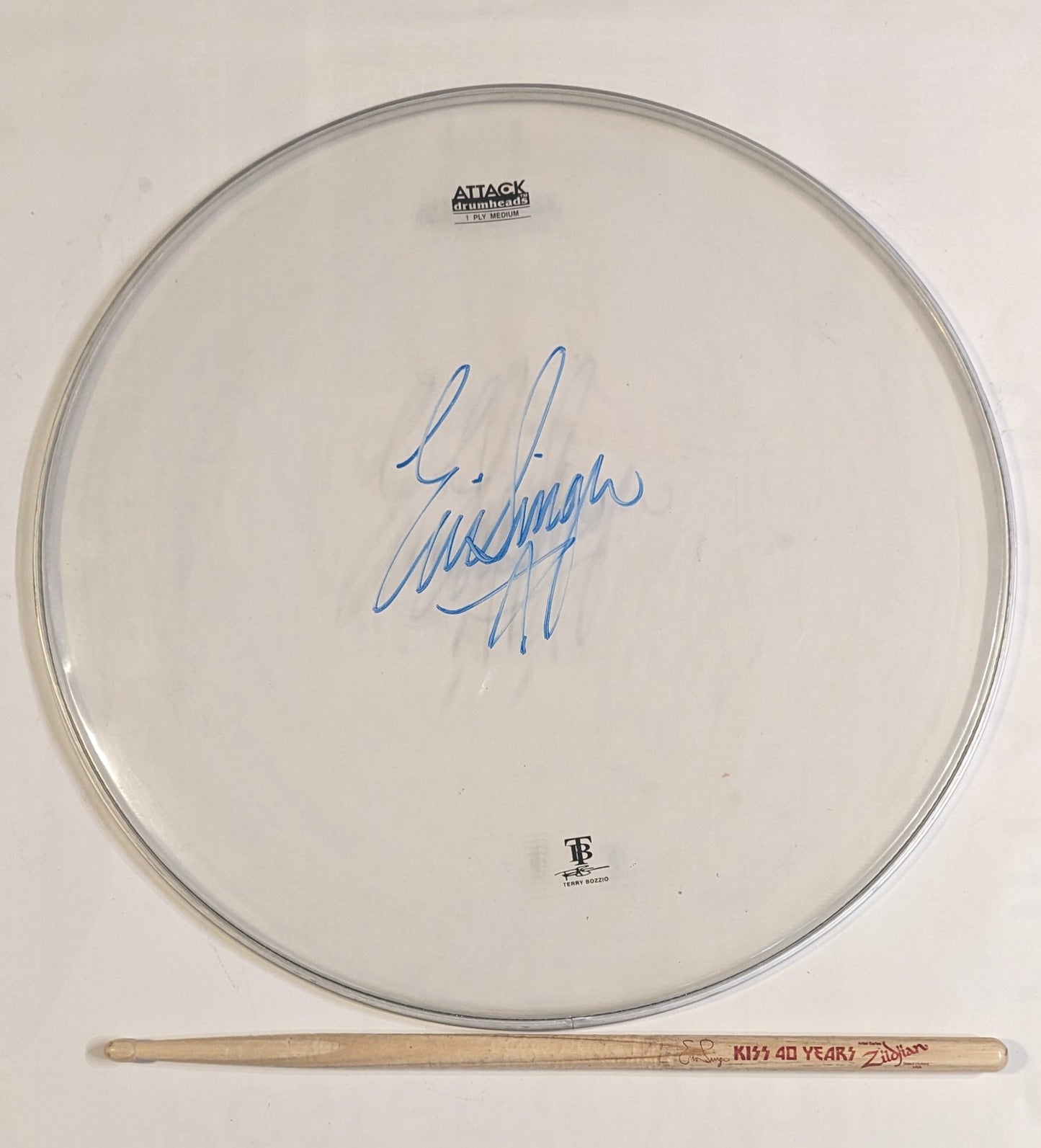 KISS ROCK VEGAS 11-15-2014 STAGE-USED 18" Signed Drumhead Drumstick Eric Singer