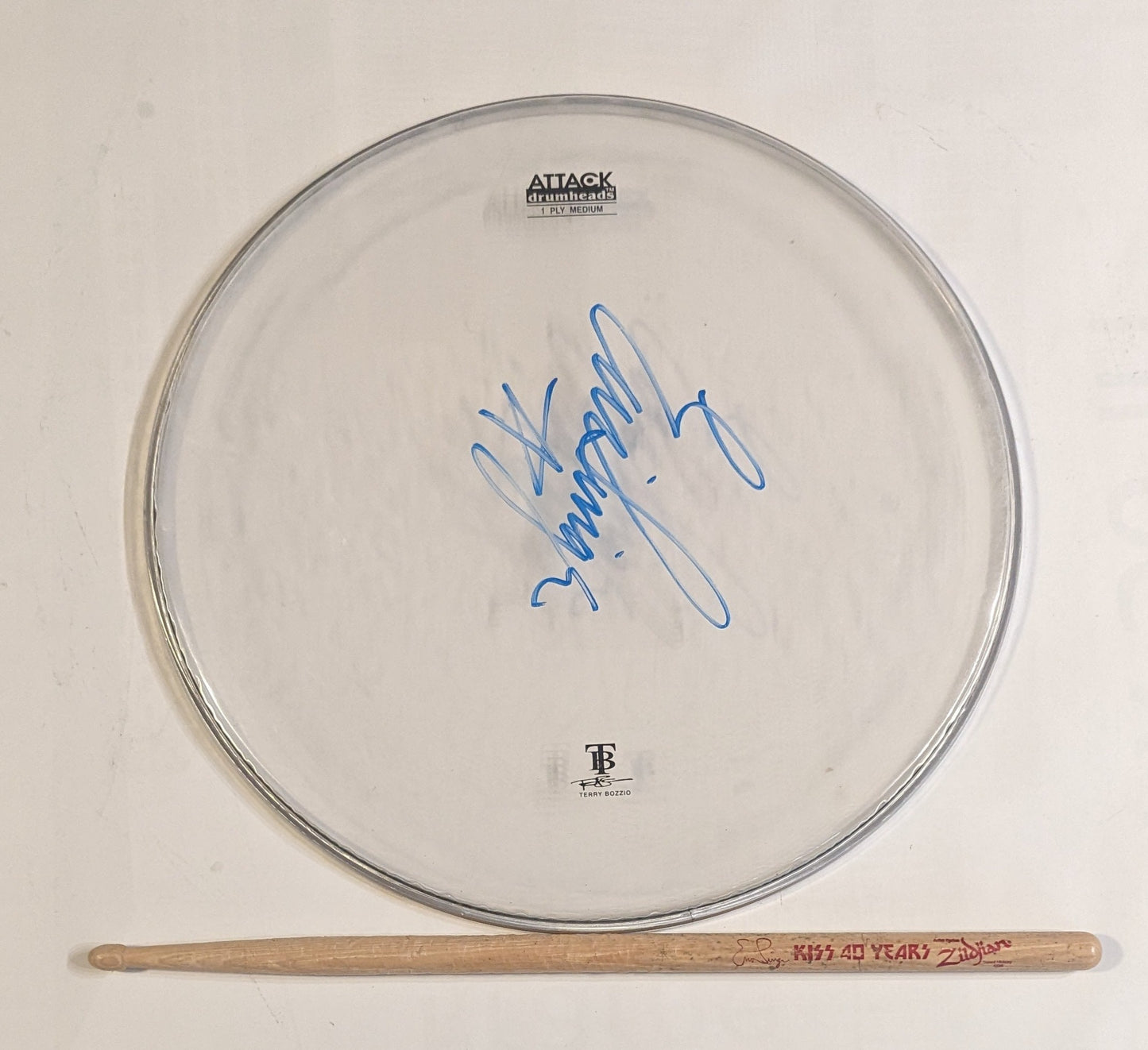 KISS ROCK VEGAS 11-15-2014 STAGE-USED 14" Signed Drumhead Drumstick Eric Singer