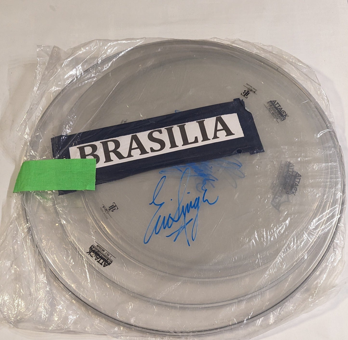 BRASILIA BRAZIL 4-24-2015 ERIC SINGER Signed Stage-Used Drumhead Complete set of 8