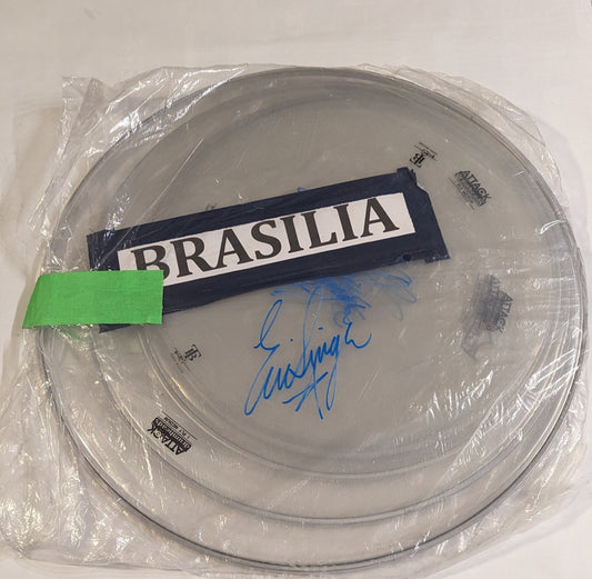 BRASILIA BRAZIL 4-24-2015 ERIC SINGER Signed Stage-Used Drumhead Complete set of 8
