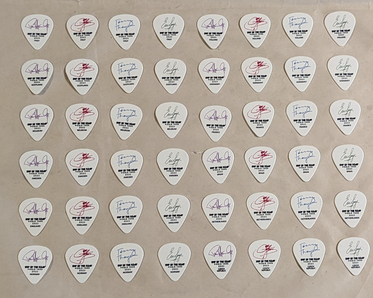 KISS 2023 End of the Road COMPLETE SET OF 48 EUROPE Flag Guitar Picks