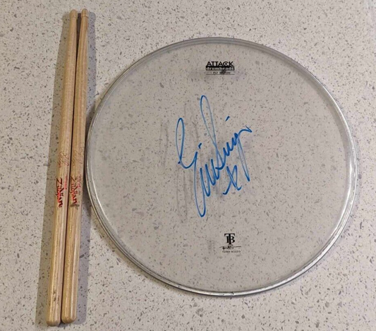 KISS JIMMY KIMMEL March 20 2012 USED 13" Signed Drumhead Drumsticks Eric Singer