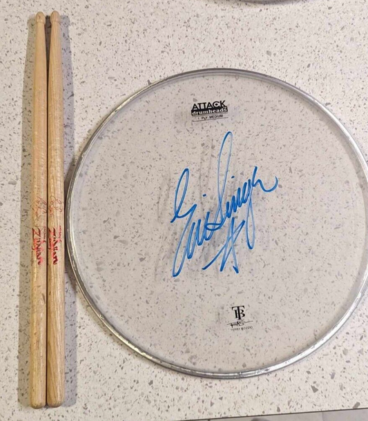 KISS JIMMY KIMMEL March 20 2012 USED 12" Signed Drumhead Drumsticks Eric Singer