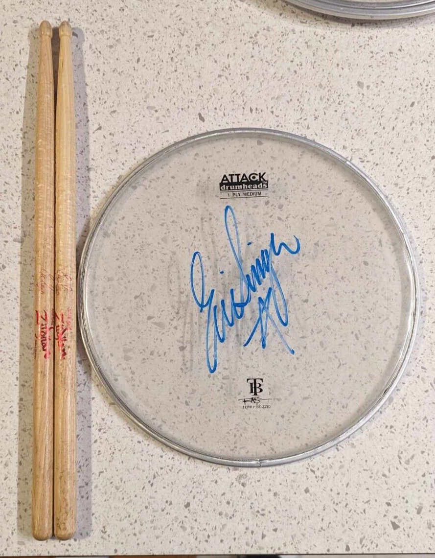 KISS JIMMY KIMMEL March 20 2012 USED 10" Signed Drumhead Drumsticks Eric Singer