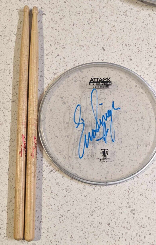 KISS JIMMY KIMMEL March 20 2012 USED 8" Signed Drumhead w Drumsticks Eric Singer