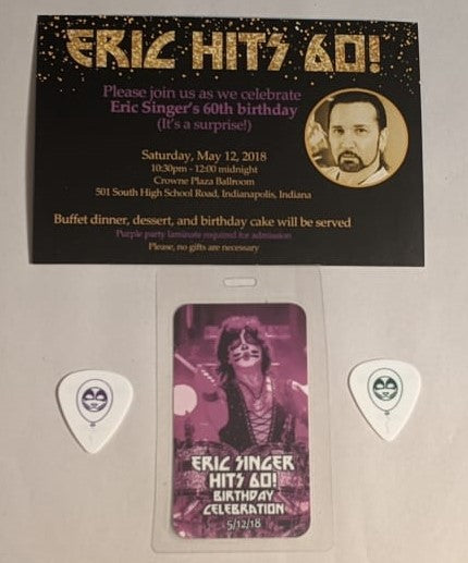 Eric Singer 60th Birthday Party 5-12-18 Guitar Picks, Laminate, and Invite