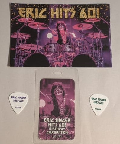 Eric Singer 60th Birthday Party 5-12-18 Guitar Picks, Laminate, and Invite