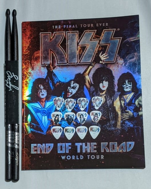 END OF THE ROAD  Tourbook, Autographed Drumsticks, and set of 12 Guitar Picks