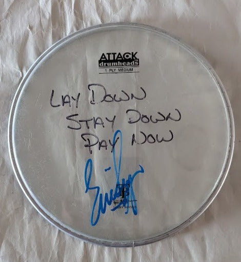 ERIC SINGER Stage-Used 8" Drumhead w Lyrics w Blue Signature #1