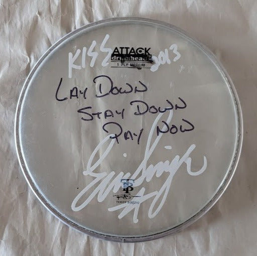 Eric Singer StageUsed Signed Drumheads KISS Pick Haven