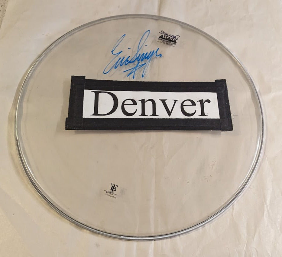 DENVER CO 8-8-2012 ERIC SINGER Stage-Used Signed 16" Drumhead Snarehead and Drumsticks