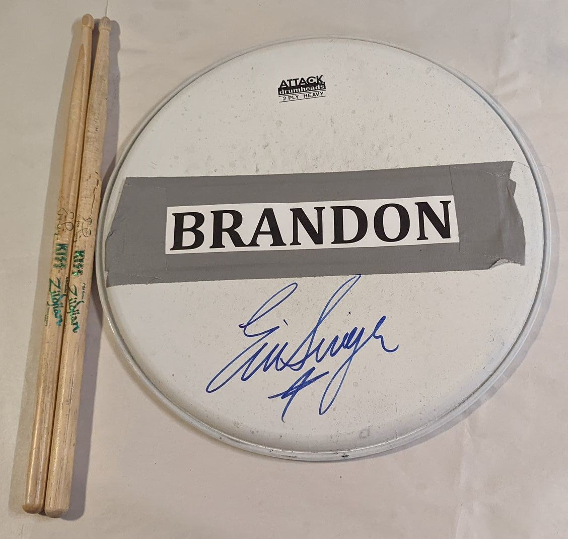 BRANDON CANADA  07-17-2013 ERIC SINGER Stage-Used Snare Drumhead and Drumsticks