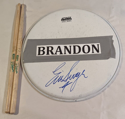 BRANDON CANADA  07-17-2013 ERIC SINGER Stage-Used Snare Drumhead and Drumsticks