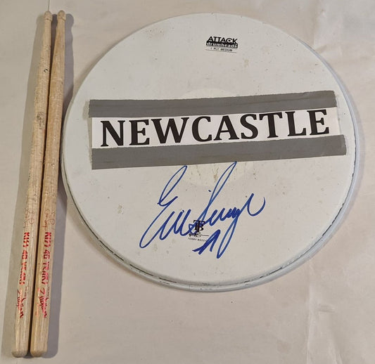 NEWCASTLE AUSTRALIA 10-12-2015 ERIC SINGER Stage-Used Snare Drumhead and Drumsticks