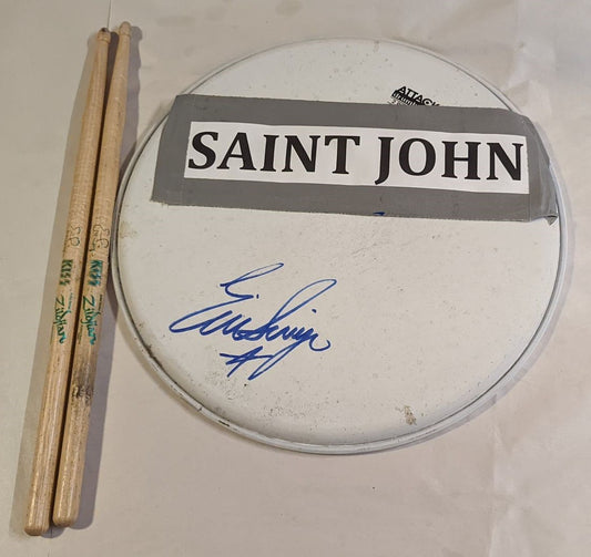 ST JOHN CANADA  07-31-2013 ERIC SINGER Stage-Used Snare Drumhead and Drumsticks